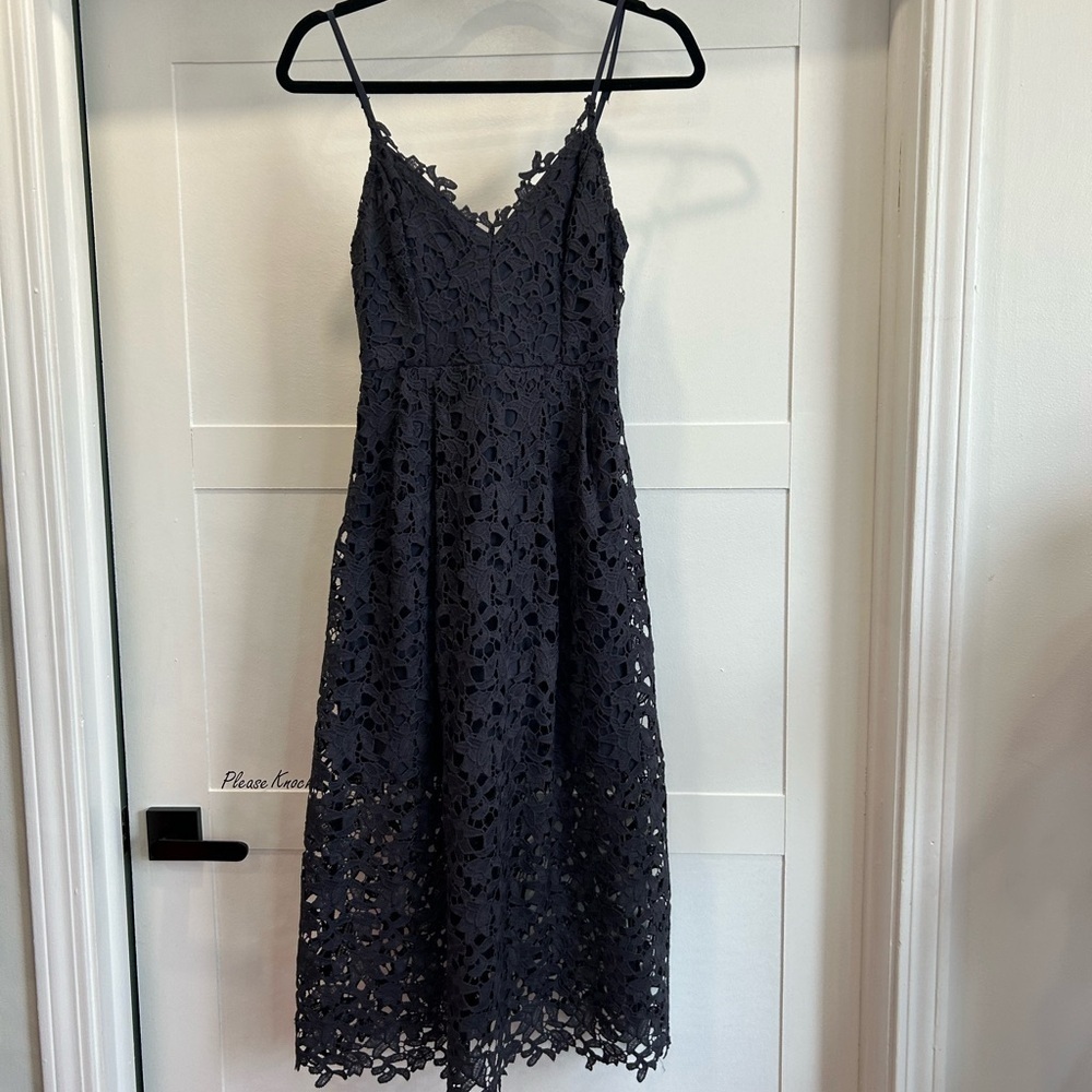 ASTR Kenna Eyelet Lace Midi Dress in Navy size S